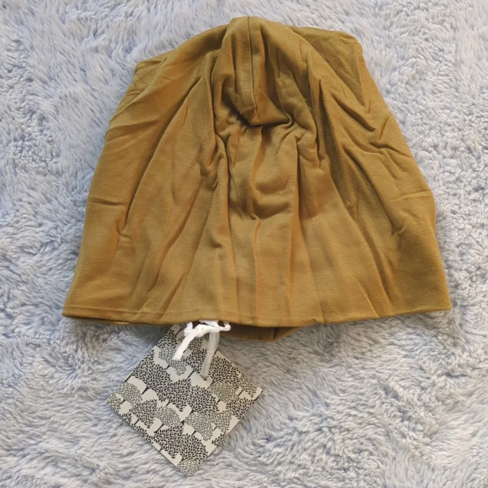 NWT Sz L Kate Quinn Organics Slouchy Beanie Hat Bamboo Fennel Gold Tan